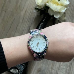 floral navy pink green watch